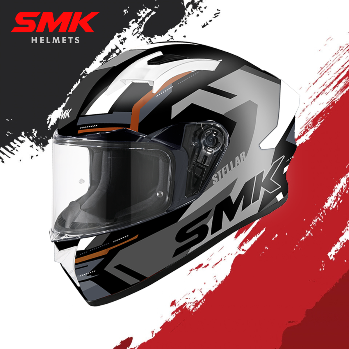 SMK Stellar Sports K-Power Matt Black Grey Orange Helmet - MA267