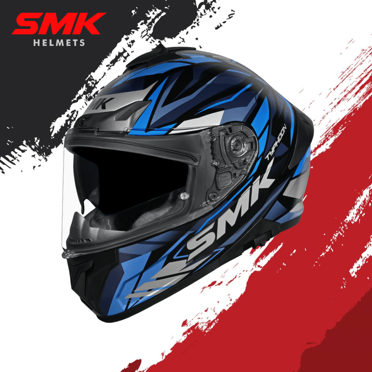 SMK Typhoon Rival Gloss Black Blue Grey Helmet - GL256