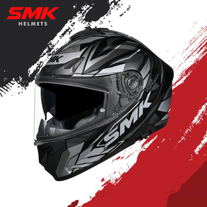 SMK Typhoon Rival Gloss Black Grey Helmet- GL266