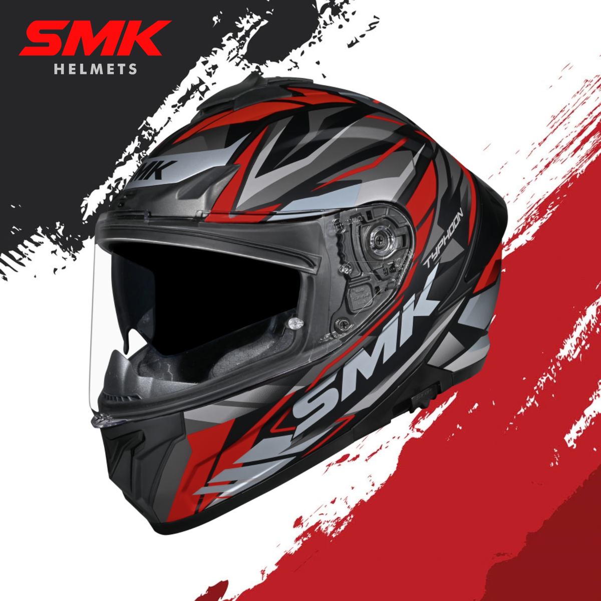 SMK Typhoon Rival Gloss Black Grey Red Helmet - GL263