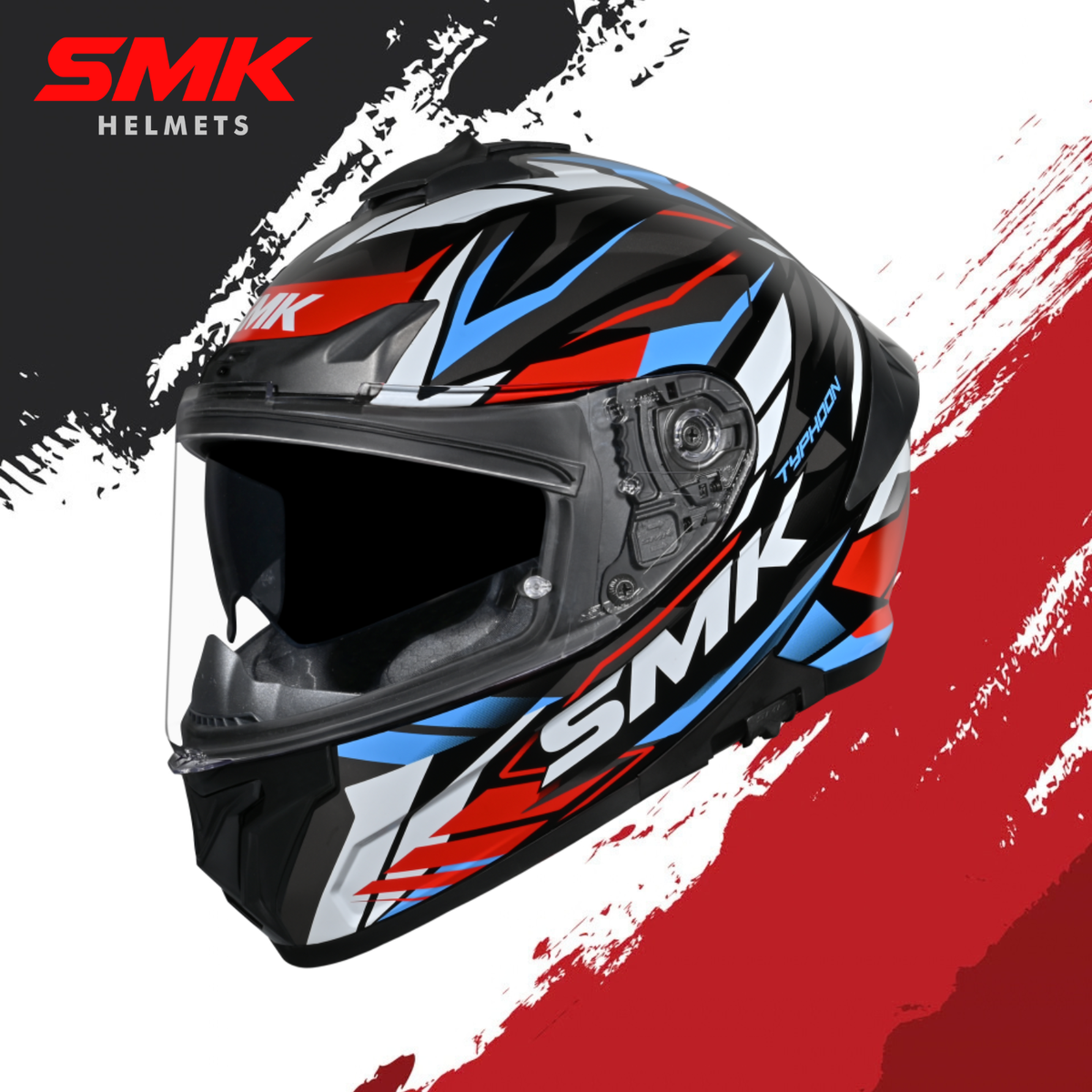 SMK Typhoon Rival Gloss Black White Red Helmet - GL213