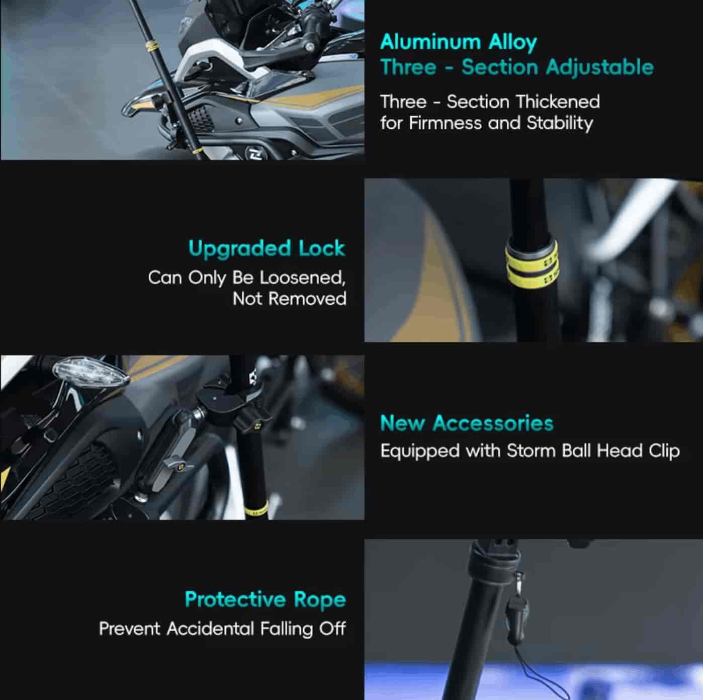 SMNU OEM Adjustable Strong Stability Bike Selfie Stick Long Selfie Stick Holder for Motorcycle (WITH ANTI THEFT LOCK)