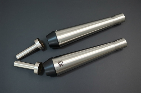 SS Motocorp - Adaptable Slip-On Silencer (Pair)- CONICAL TIP SLIM CANS For Royal Enfield Interceptor 650 / Continental GT 650 [Mirror Finish]