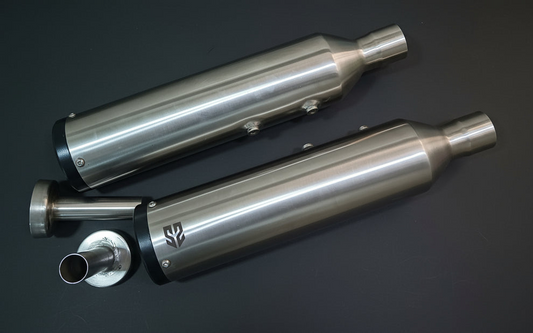 SS Motocorp-Adaptable Slip-On Silencer (Pair)- For Royal Enfield Super Meteor 650 [Mirror Finish]