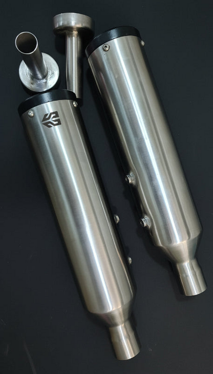 SS Motocorp-Adaptable Slip-On Silencer (Pair)- For Royal Enfield Super Meteor 650 [Mirror Finish]