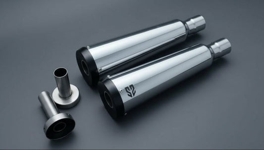 SS Motocorp Adaptable Slip-On Silencer (Pair)- FAT CANS-STEEL FINISH For Royal Enfield Interceptor 650  Continental GT 650