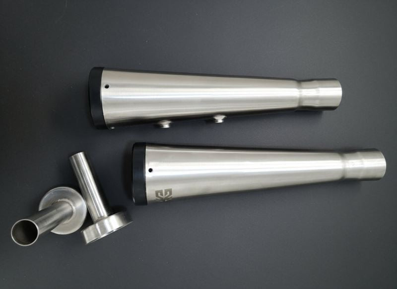 SS Motocorp Adaptable Slip-On Silencer (Pair)- SLIM CANS-STEEL FINISH For Royal Enfield Interceptor 650  Continental GT 650
