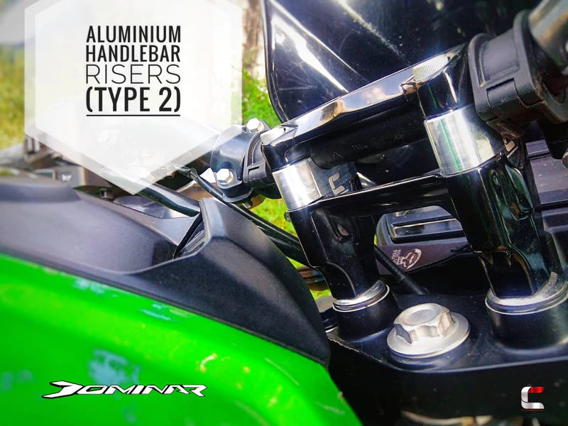 Silver Handlebar Risers (Type-2) for DOMINAR 400/250 - Carbon Racing ...