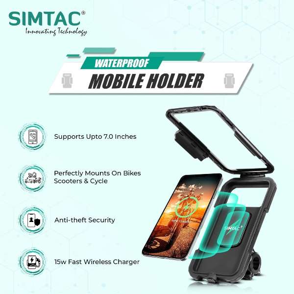 Simtac-Mobile Holder Waterproof Wireless Charger With USB C For Bikes Scooters (MHWPWC-15C)