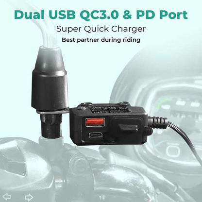 Simtac Rapidride Duo 51W Charger – Dual USB &amp; Type-C Ports with Universal Fitment-UAC51W-DUO