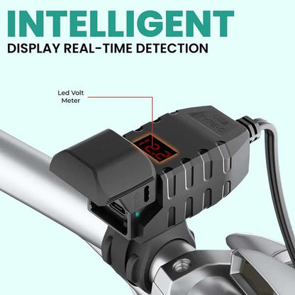 Simtac Rapidride Pro: 51W Dual-Port USB-A &amp; Type-C Charger with VOLT METER for Universal Fitment-UAC51W-PRO