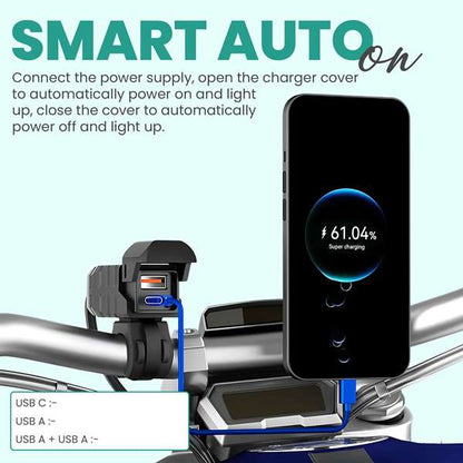Simtac Rapidride Pro: 51W Dual-Port USB-A &amp; Type-C Charger with VOLT METER for Universal Fitment-UAC51W-PRO