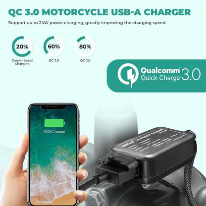 Simtac Rapidride Quick Charger 3.0 With Universal Fitment For Bikes &amp; Scooters - UAC3-SL6