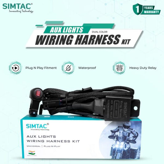Simtac Auxiliary Lights Dual Color Wiring Harness Kit without Flashing (FLH-2W)