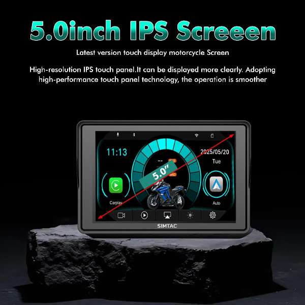 Simtac M4D Motorcycle 5inch Navigation System With Front Rear Camera DVR