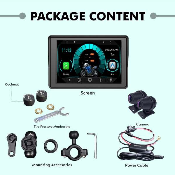 Simtac M4D Motorcycle 5inch Navigation System With Front Rear Camera DVR