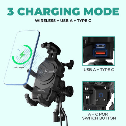 Simtac Octo Grip Pro Mobile Holder with Wireless Charging & Vibration Damper (MH03WC-PRO)