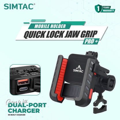 Simtac Quick Lock Jaw Grip Pro Mobile Holder with Charger & Vibration Damper (JQLC2-PRO)