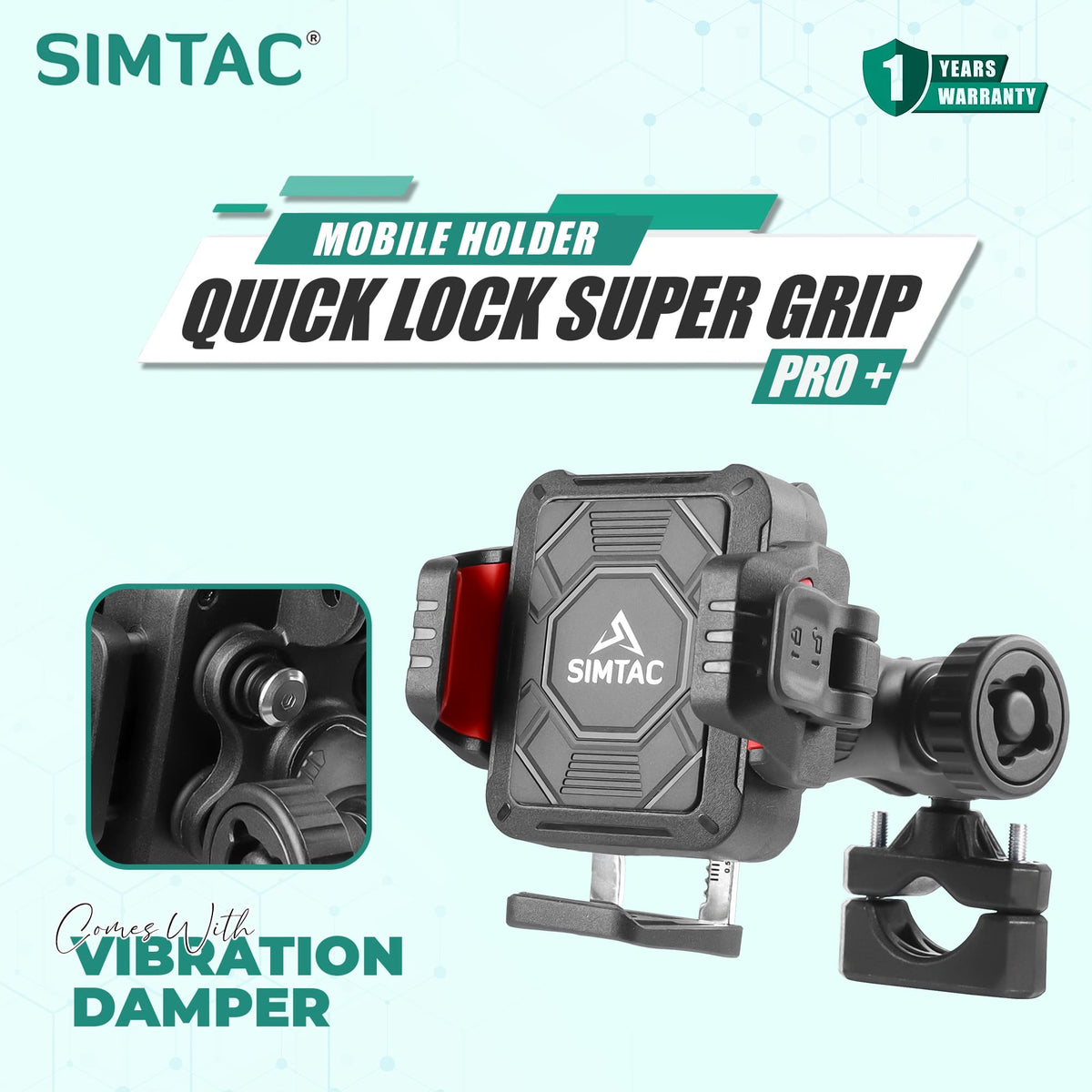 Simtac Quick Lock Super Grip Pro+ Mobile Holder with Charging & Vibration Damper (SQL2-WC-PRO)