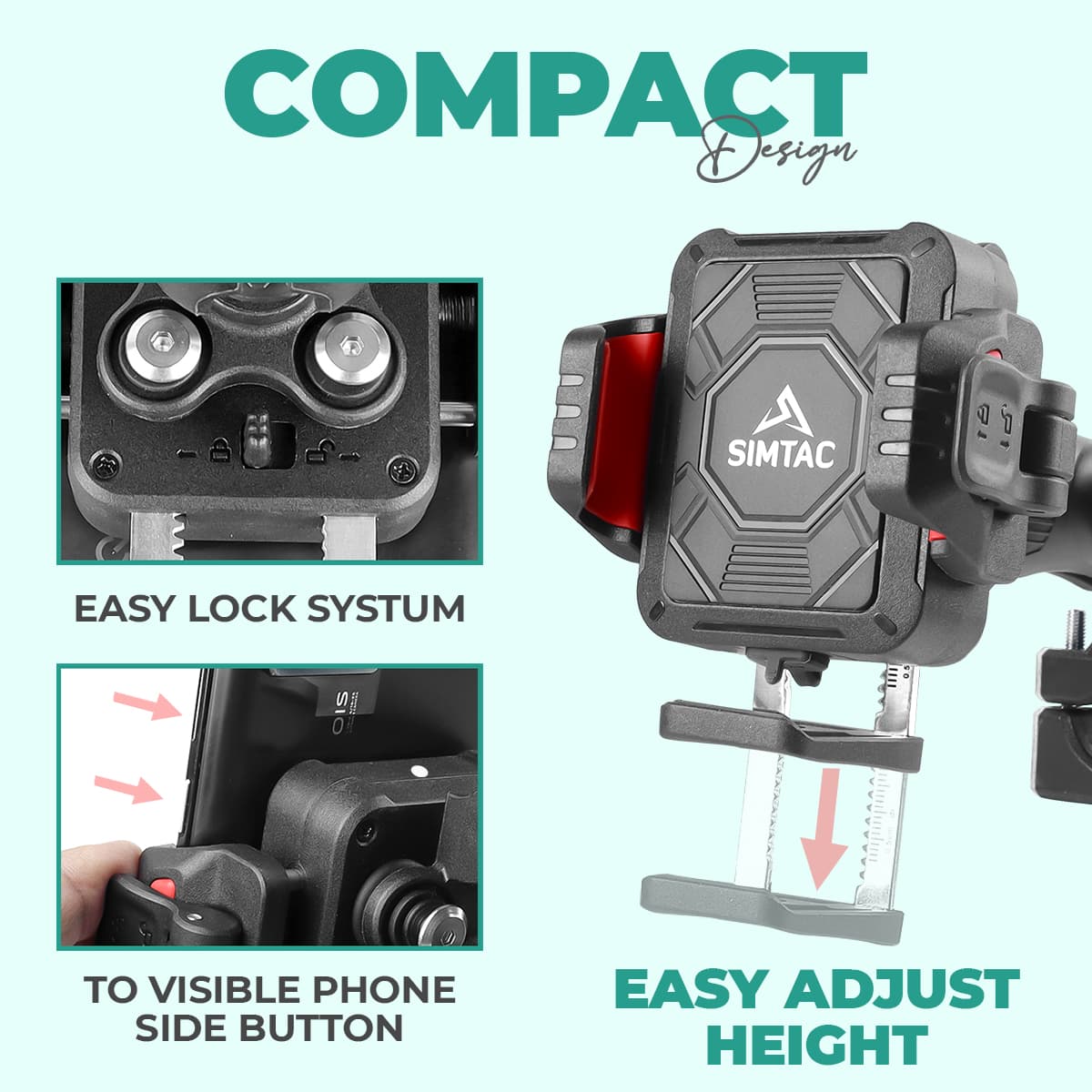 Simtac Quick Lock Super Grip Pro+ Mobile Holder with Charging & Vibration Damper (SQL2-WC-PRO)
