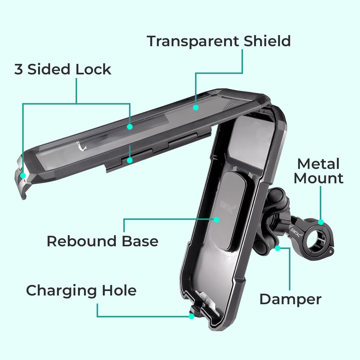 Simtac Splash Guard X Waterproof Mobile Holder with Vibration Damper (MHWP-PRO)