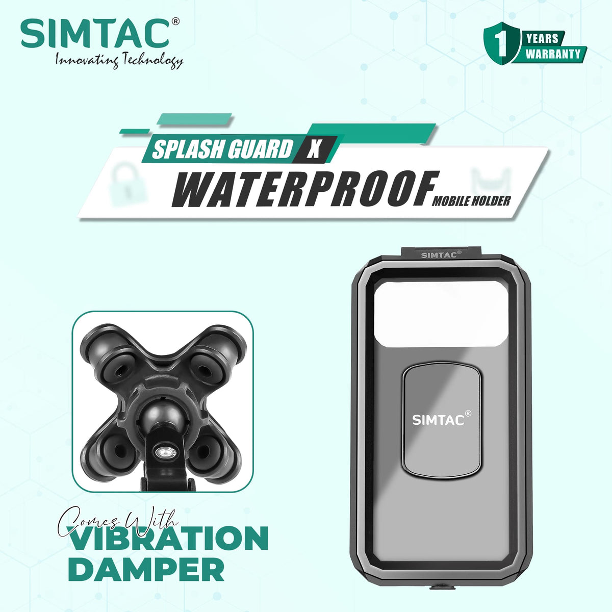 Simtac Splash Guard X Waterproof Mobile Holder with Vibration Damper (MHWP-PRO)