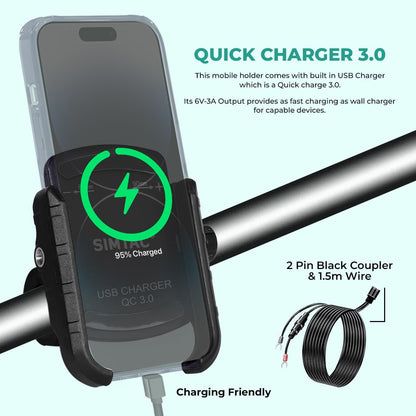 Simtac Super Grip Pro Mobile Holder with USB-A charger & Vibration Damper (MHC3-PRO)