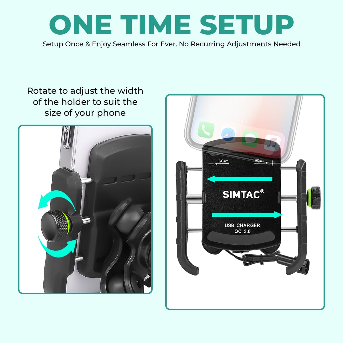 Simtac Super Grip Pro Mobile Holder with USB-A charger & Vibration Damper (MHC3-PRO)