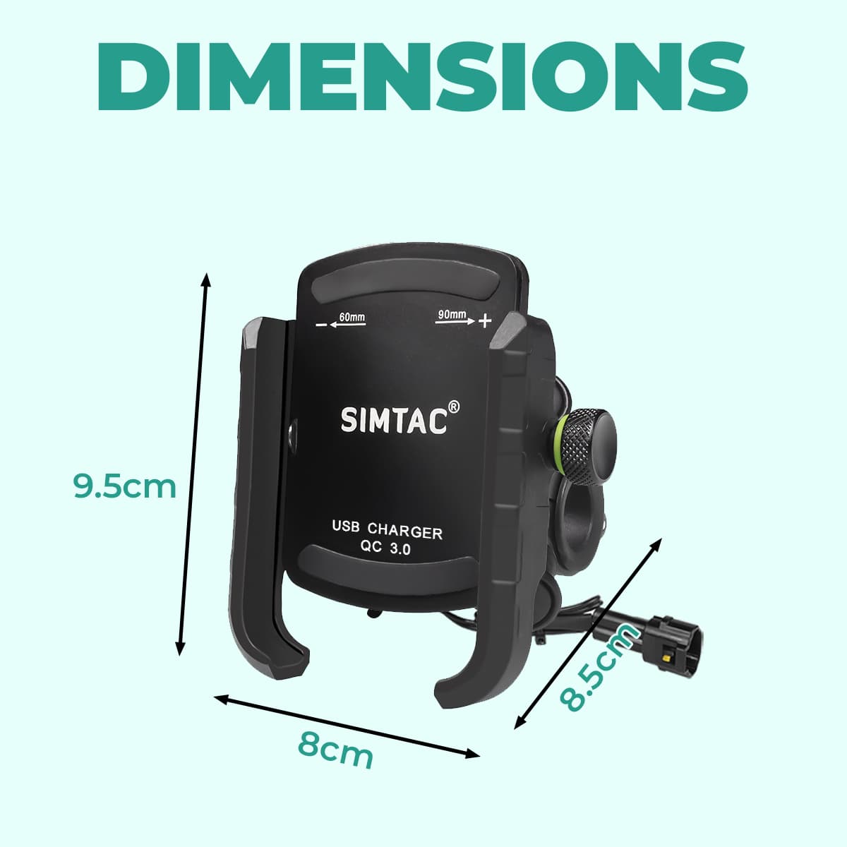 Simtac Super Grip Pro Mobile Holder with USB-A charger & Vibration Damper (MHC3-PRO)