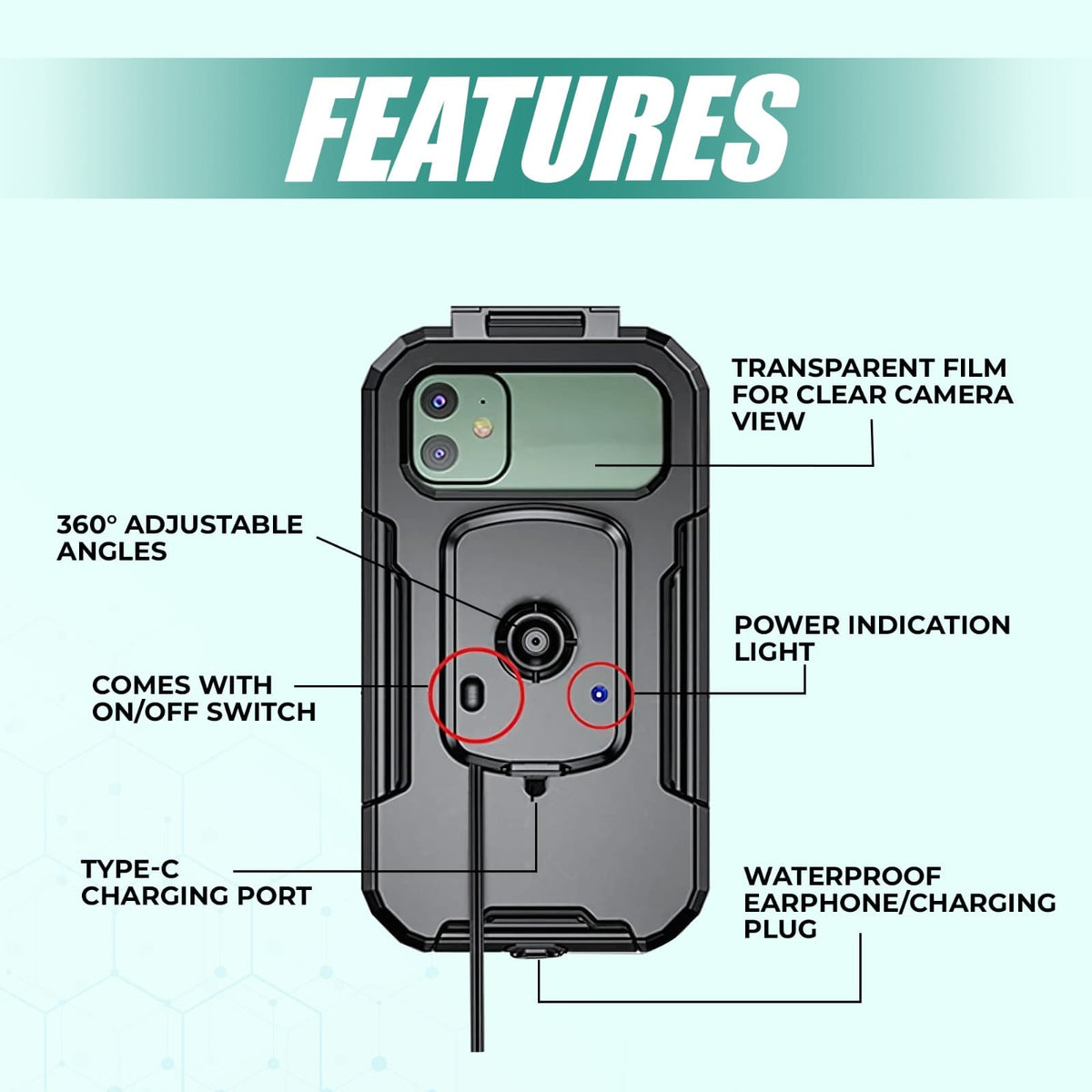 Simtac Waterproof Mobile Holder with Wireless & Type-C charger (MHWPWC-15C)