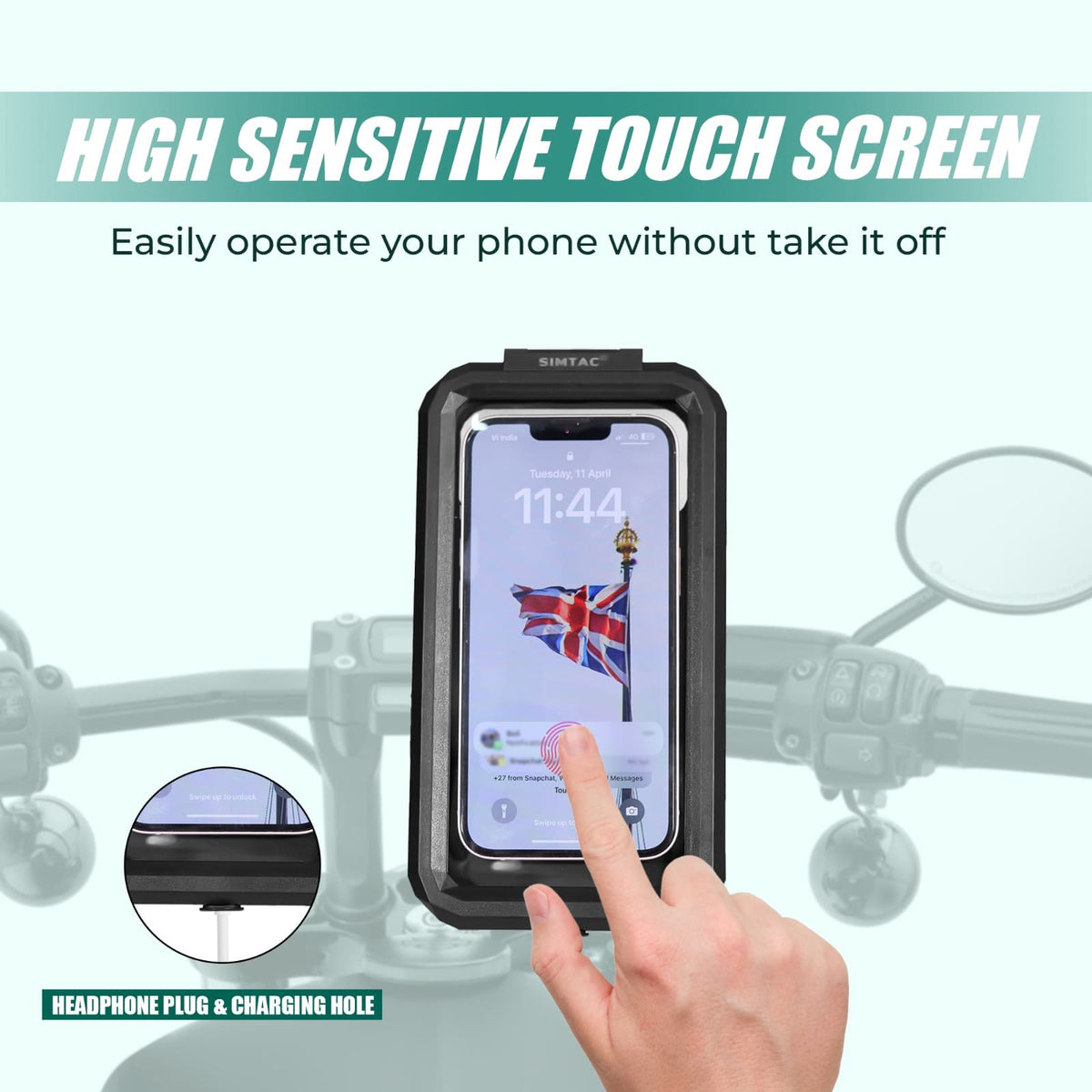 Simtac Waterproof Mobile Holder with Wireless & Type-C charger (MHWPWC-15C)