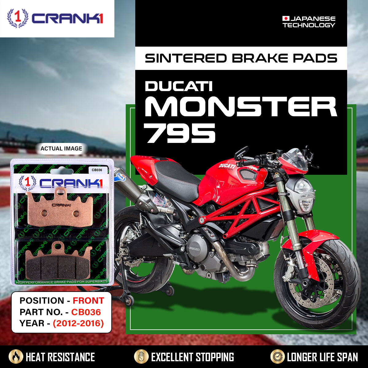 Sintered Brake Pads For Ducati Monster 795 (2012-2016) - Front - CB036 - 2 Sets - CRANK1