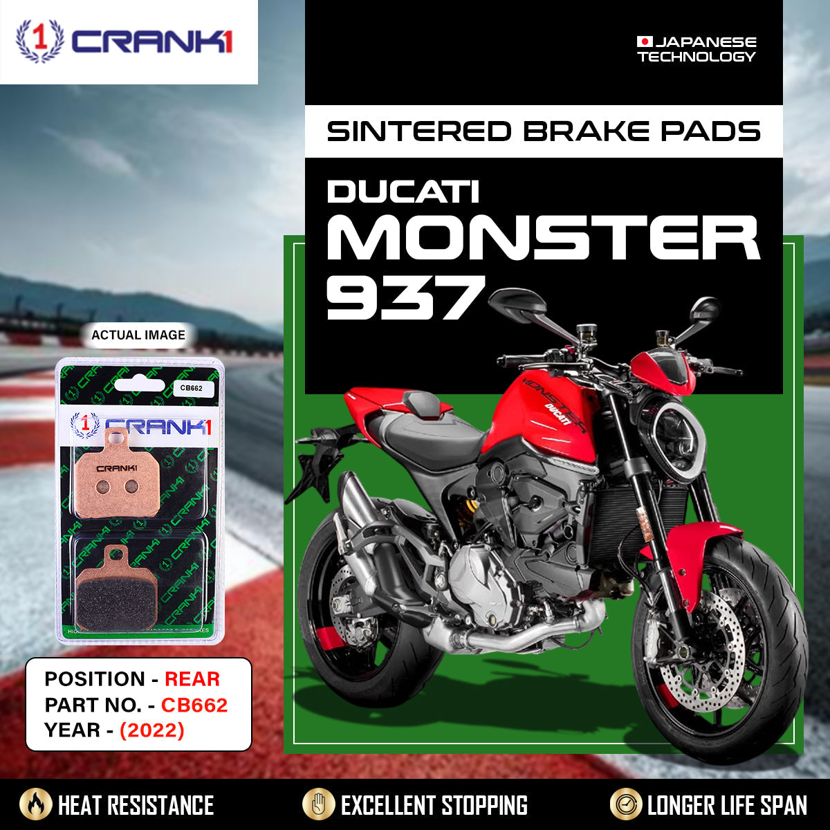 Sintered Brake Pads For Ducati Monster 937 (2022) - Rear - CB662 - 1 Set - CRANK1