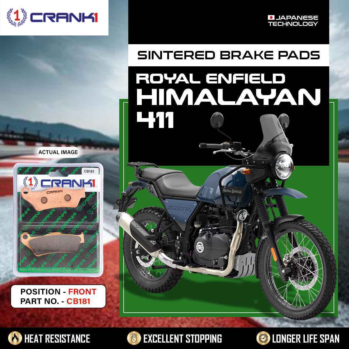 Sintered Brake Pads For Royal Enfield Himalayan 411 - Front - CB181 - 1 Set-CRANK1