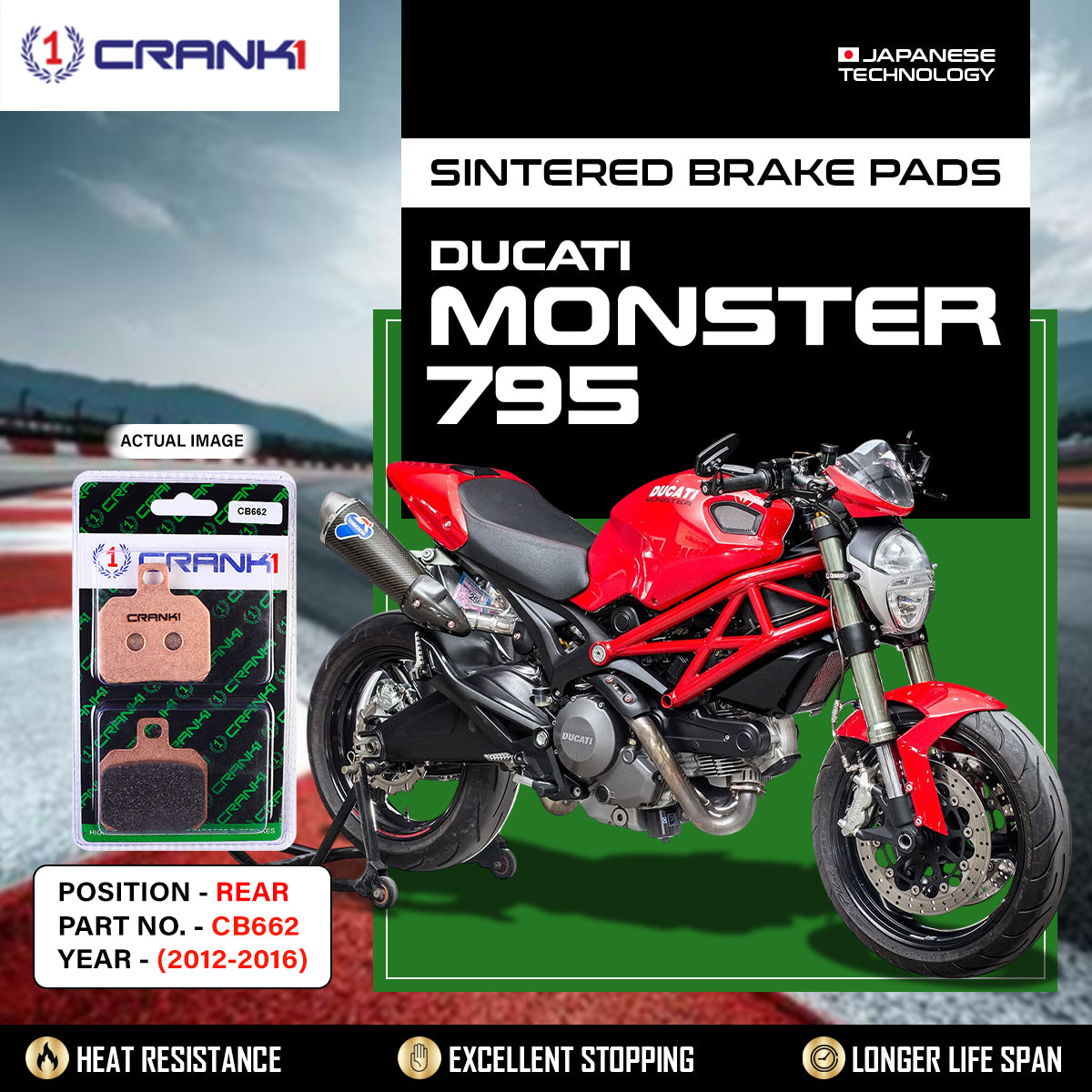 Sintered Brake Pads For Ducati Monster 795 (2012-2016) - Rear - CB662 - CRANK1