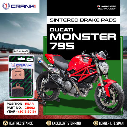 Sintered Brake Pads For Ducati Monster 795 (2012-2016) - Rear - CB662 - CRANK1
