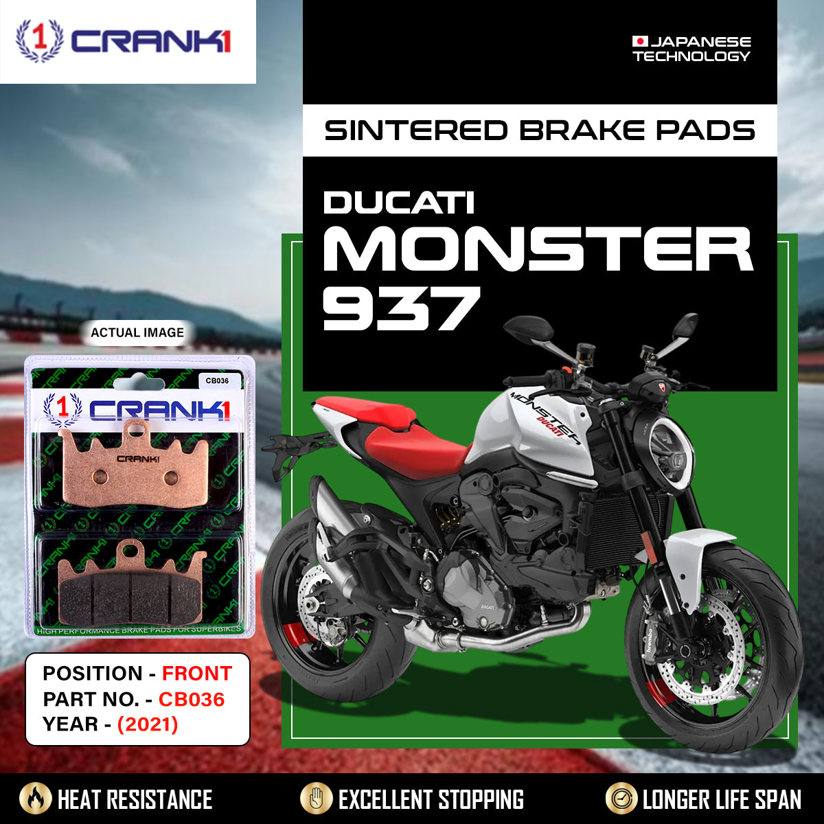 Sintered Brake Pads For Ducati Monster 937 (2021) - Front - CB036 - 2 Sets - CRANK1