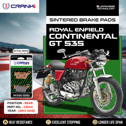 Sintered Brake Pads For Royal Enfield Continental GT 535 (2013-2018) - Rear - CB312 - 1 Set - CRANK1