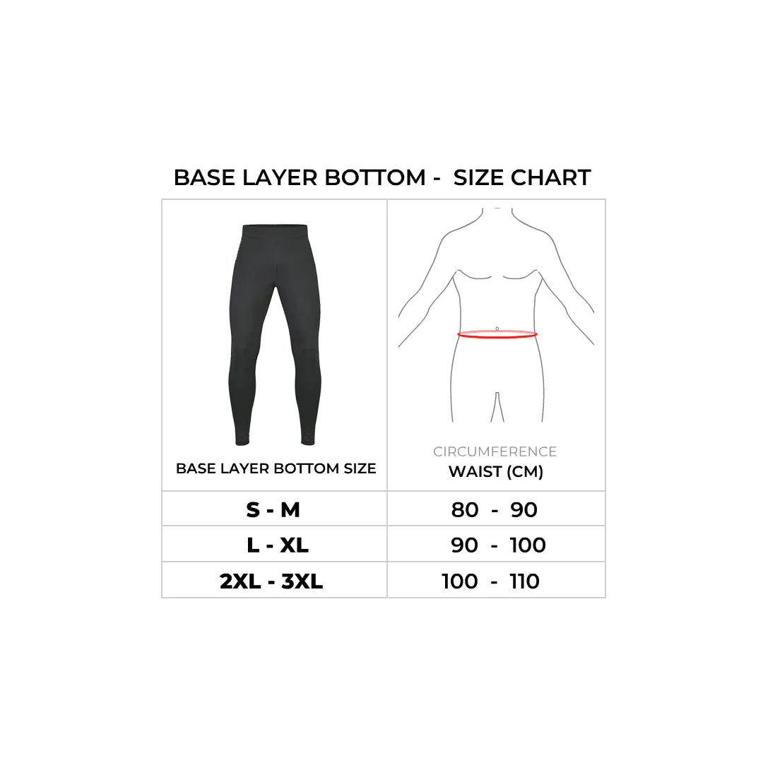 Size Chart for ViaTerra B100 BASE LAYER - BOTTOM