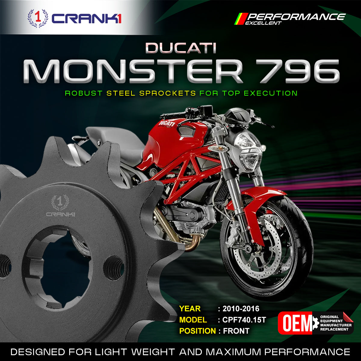 Sprocket For Ducati Monster 796 (2010-2016) - Front - Black - CPF740.15T - CRANK1