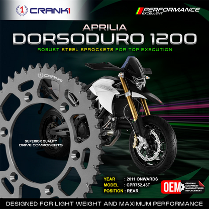 Sprocket For Aprilia Dorsoduro 1200 (2011 Onwards) - Rear - CPR752.43T - Black - CRANK1