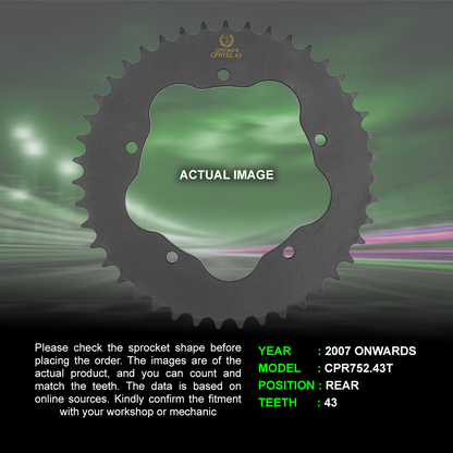 Sprocket For Aprilia Mana 850 GT (2007 Onwards) - Rear - CPR752.43T - Black - CRANK1