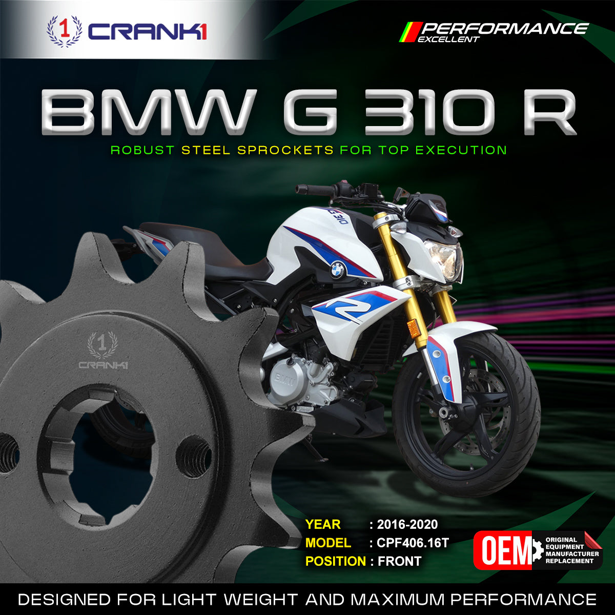 Sprocket For BMW G 310 R (2016-2020) - Front - CPF406.16T - CRANK1
