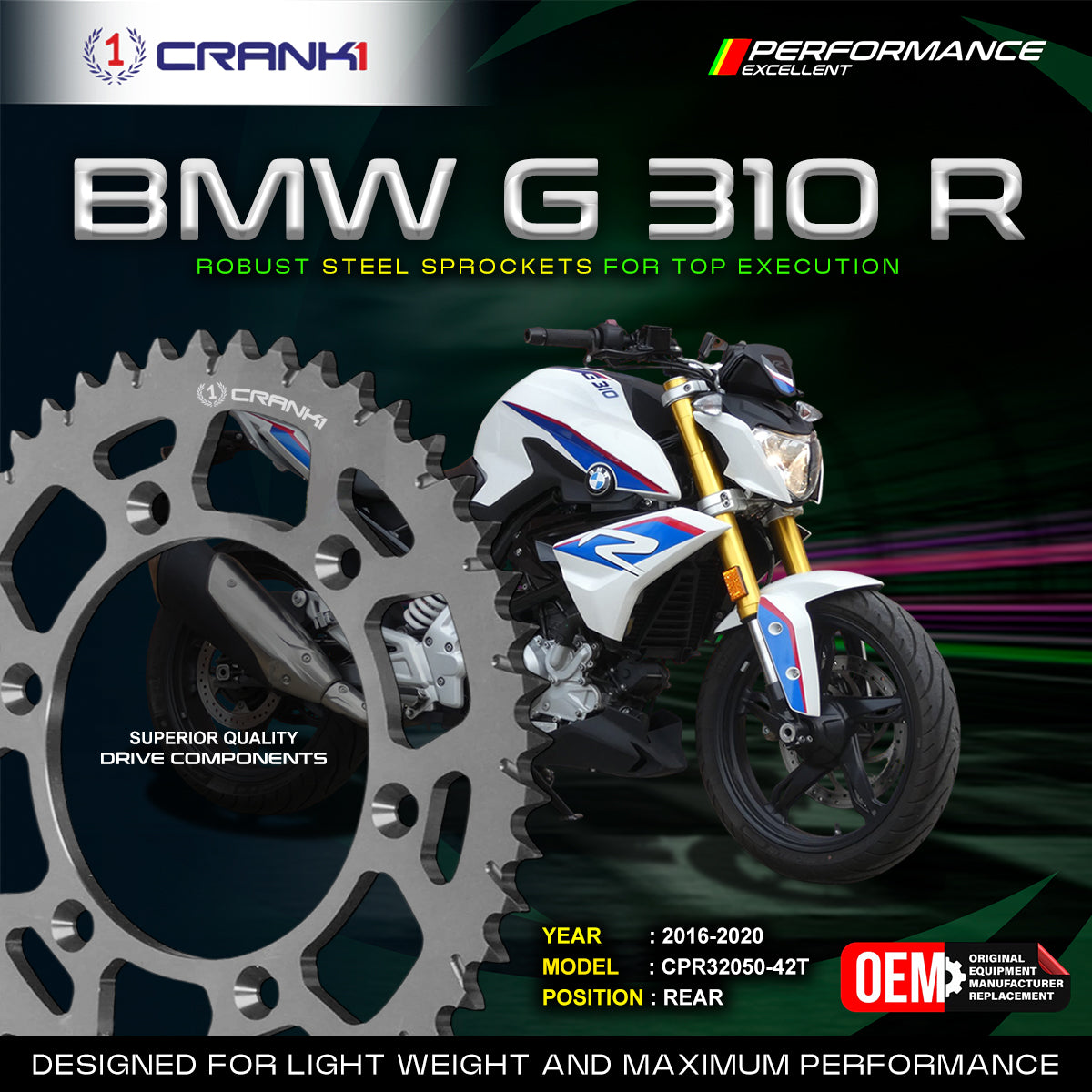 Sprocket For BMW G 310 R (2016-2020) - Rear - CPR32050-42T - Black - CRANK1