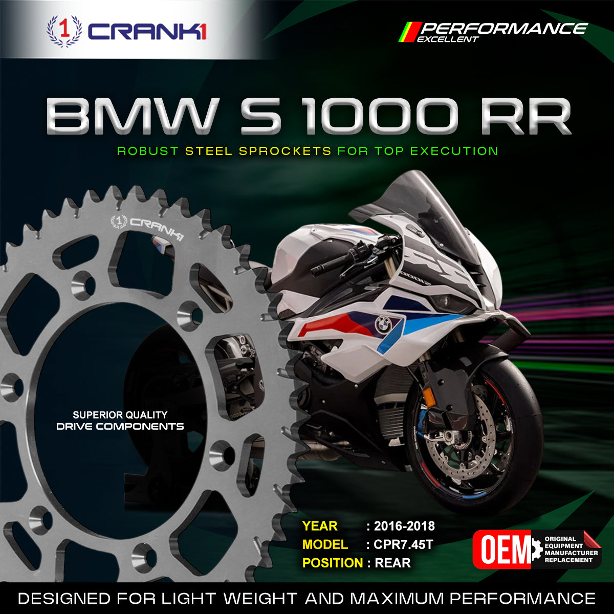 Sprocket For BMW S 1000 RR (2016-2018) - Rear - CPR7.45T - CRANK1