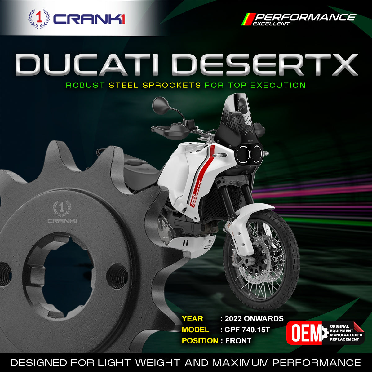 Sprocket For Ducati DesertX (2022 Onwards) - Front - CPF740.15T - CRANK1