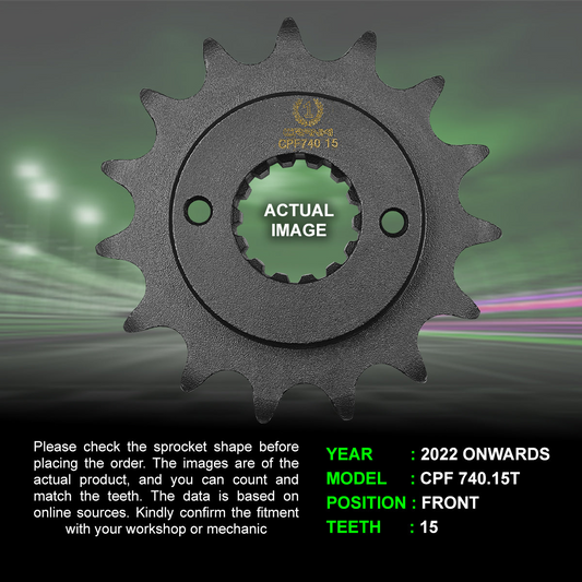 Sprocket For Ducati DesertX (2022 Onwards) - Front - Black - CPF740.15T - CRANK1