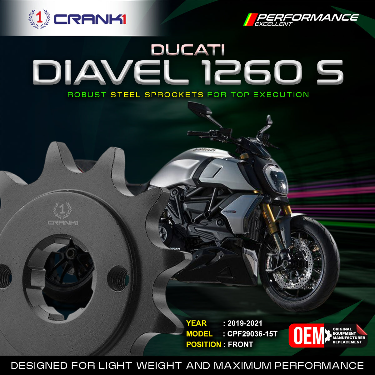 Sprocket For Ducati Diavel 1260 S (2019-2021) - Front - CPF29036-15T - Black - CRANK1