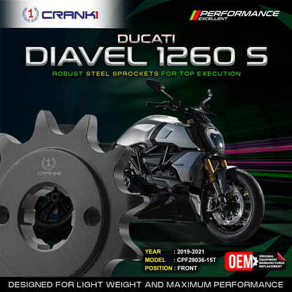 Sprocket For Ducati Diavel 1260 S (2019-2021) - Front - CPF29036-15T - Black - CRANK1
