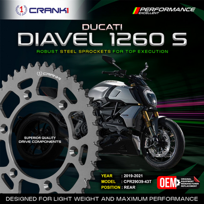 Sprocket For Ducati Diavel 1260 S (2019-2021) - Rear - CPR29039-43T - Black - CRANK1